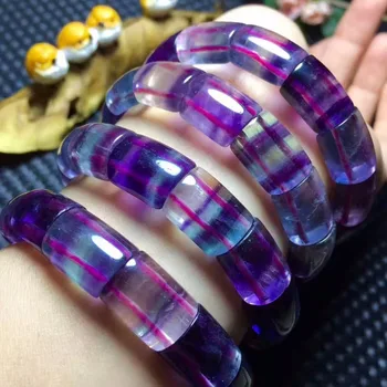 

Wholesale Genuine Natural Fluorite Fluorspar Quartz Crystal Rectangle Bead Stretch Charm Bracelets For Women