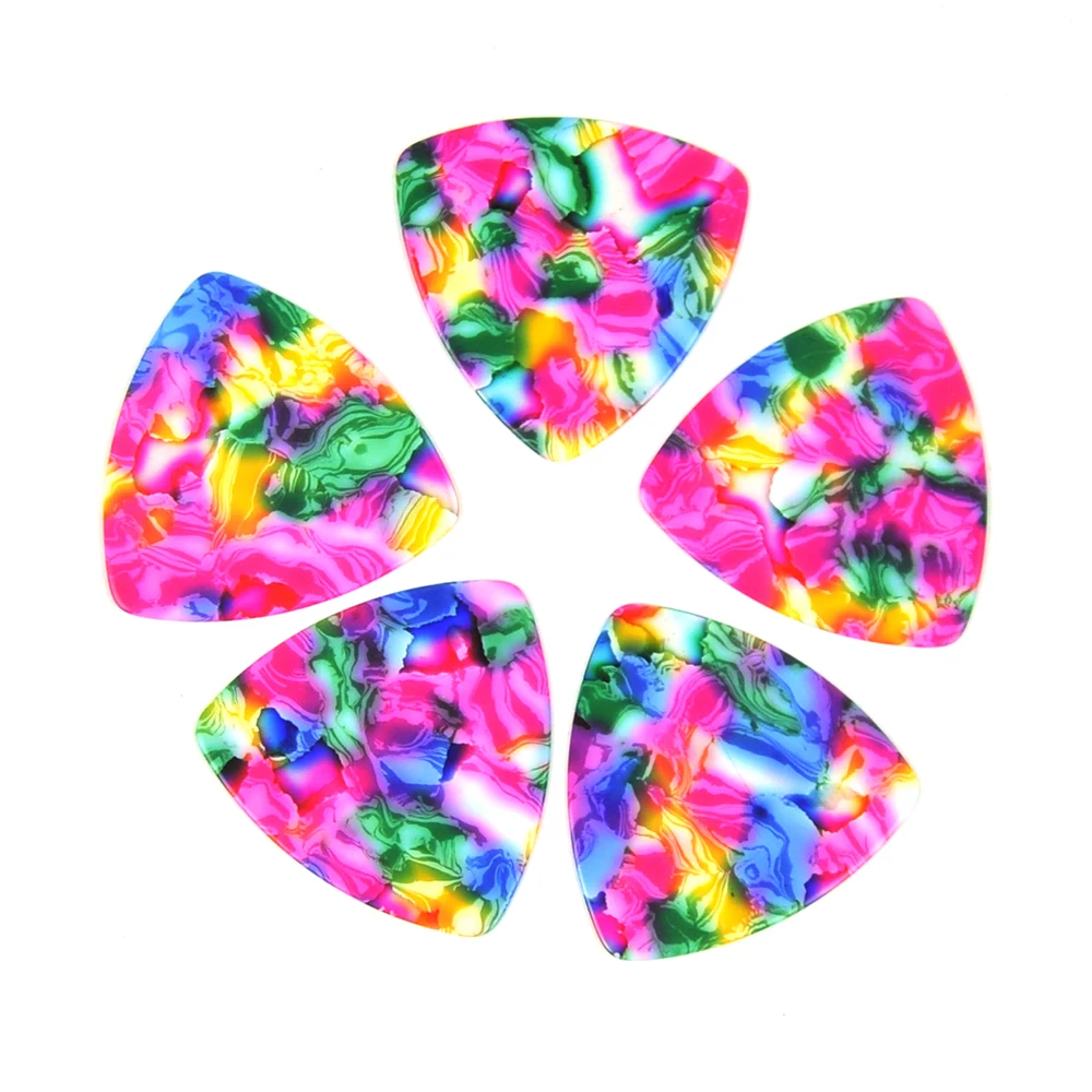 

Lots of 100 pcs Rounded Triangle Big Size Medium 0.71mm Celluloid Guitar Picks Tie-dye