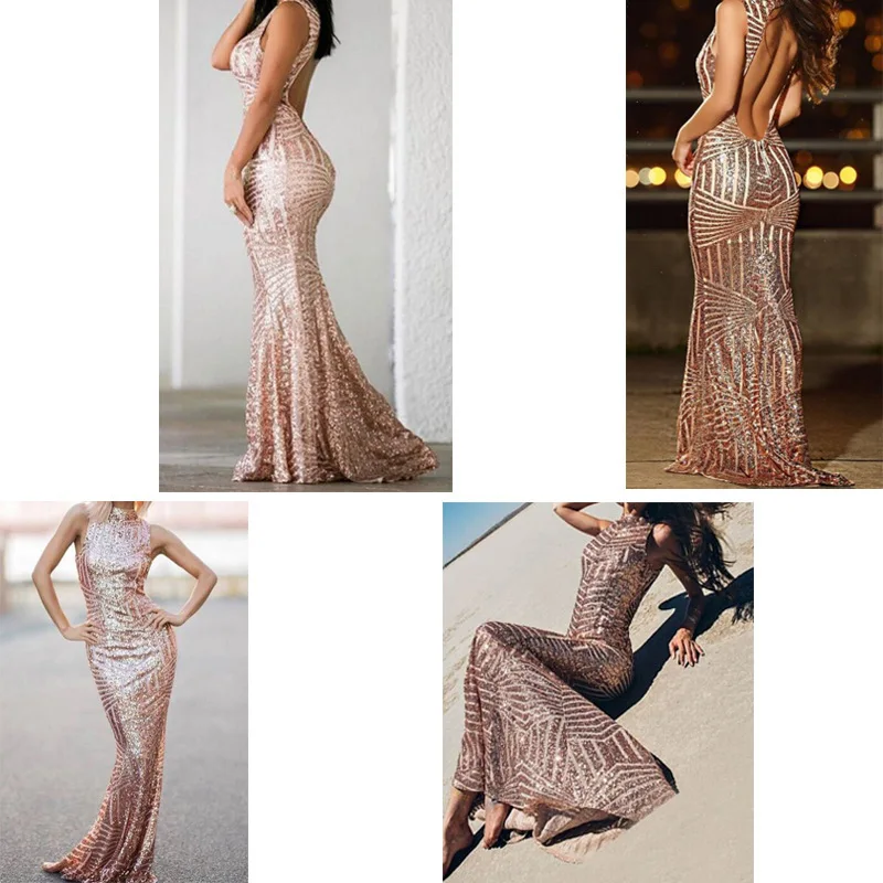 Sweep Train Vestidos Prom Sexy Backless Sequin Party Gala Dress TVdaily Mermaid Prom Dress