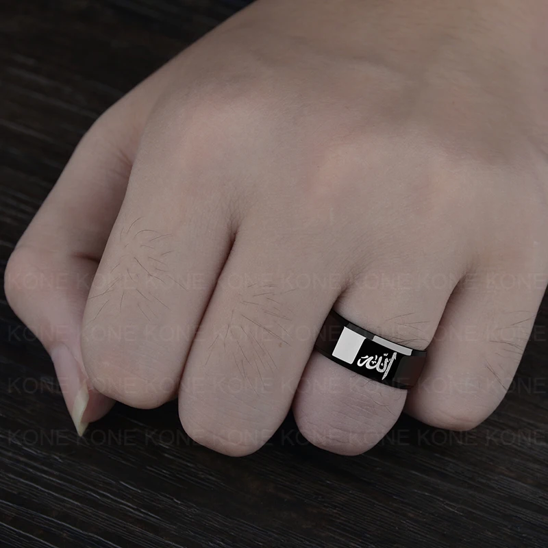 UZone Black Stainless Steel Charm Ring Muslim Tattoo Arabic Logo Ring For Fashion Women Men Wedding