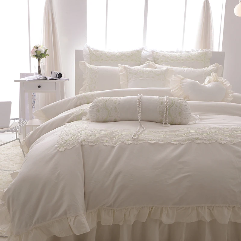 

Svetanya Princess Lace 4pc or 8pcs Collection Bedding Sets Quanlity Duvet Cover Set Solid Color Bedclothes