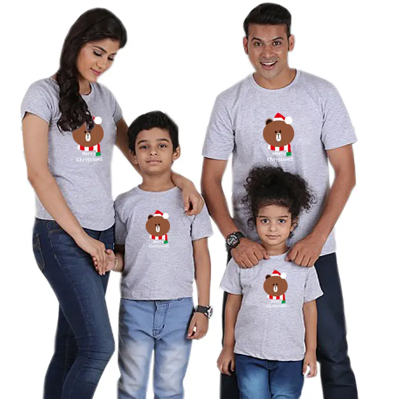 Рождественская футболка с медведем; одинаковые комплекты для семьи; одежда для мамы и меня; одежда для папы, мамы, дочки и сына; хлопковый комплект с героями мультфильмов для детей