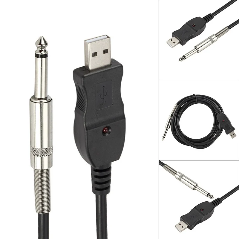 3m Portable 1/4 6.3mm Guitar Bass To USB Interface Link Connection PC Instrument Cable Audio Adapter USB Guitar Cables