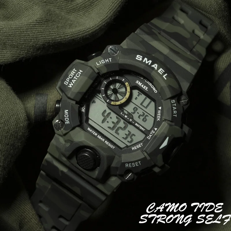  SMAEL Men Sports Watches Shock Military Watch Fashion Camouflage Wristwatches Dive Men's Sport LED 