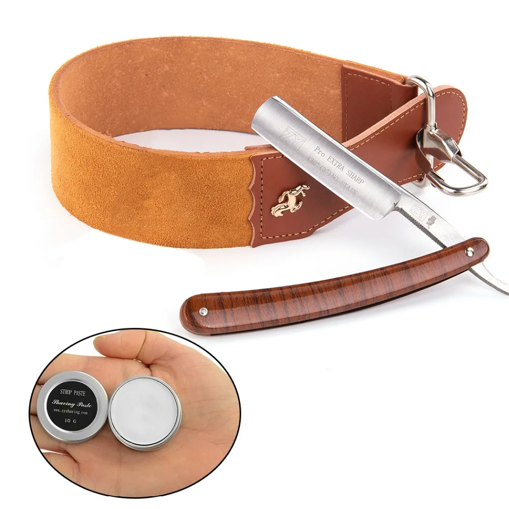 ZY 430 Shave Ready Straight Razor Shaving Folding Knife + Leather