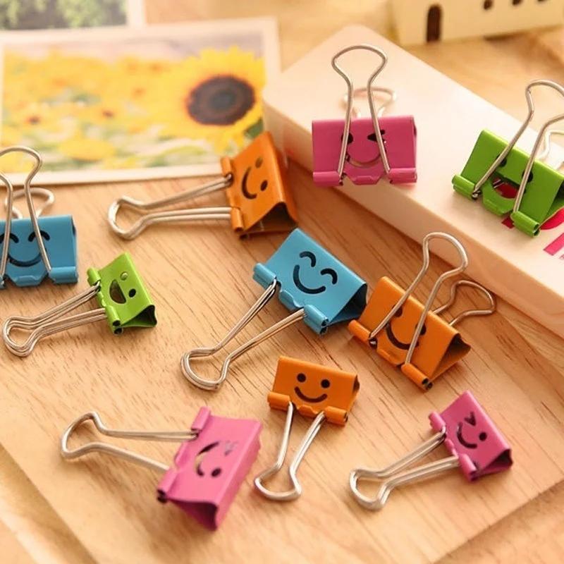 Urijk 10Pcs /Set Cute Kawaii Smile Metal Binder Clips Fashion Sweet