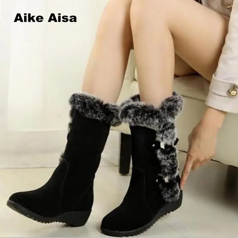 

HOT New Hot Women Boots Autumn Flock Winter Ladies Fashion Snow Shoes Thigh High Suede Mid-Calf Botas De Mujer Feminina 2019