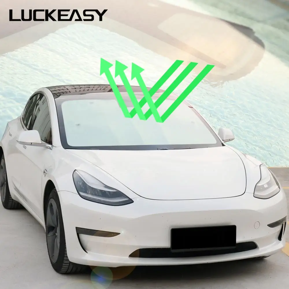 

LUCKEASY Sunshade Custom-Fit for Tesla Model 3 2018 2019 Car Skylight Blind Shading Net Front windshield