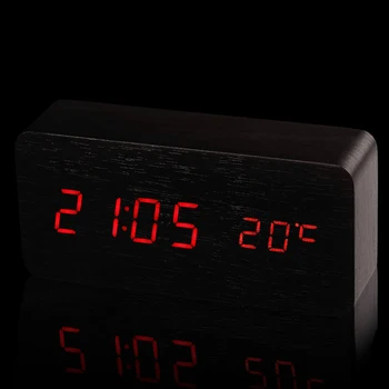 

Digital Thermometer Wooden Alarm Clock Led Display Time Humidity Table Display Wooden Alarm Clock Electronic Clocks Desk 4z