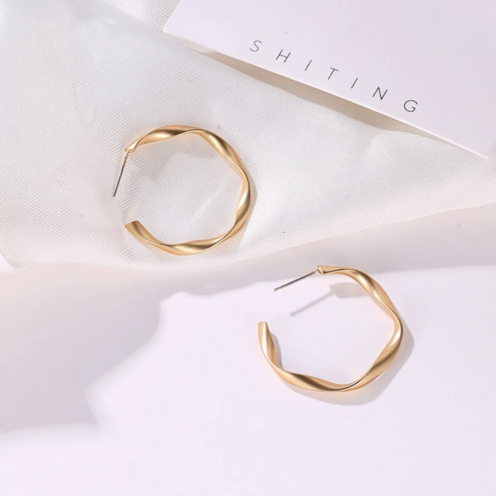 

Matte Gold Open Twisted Hoop Earrings for Women Geometric Circle Hoops Minimalist Metal Small Earrings #289240