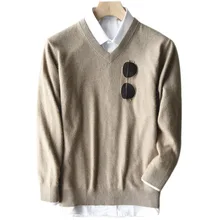 Твердые пуловер свитер с v-образной горловиной Для мужчин рубашка с длинными рукавами Для мужчин Свитера повседневные платья бренд кашемировый трикотаж тянуть Homme мягкие джемперы