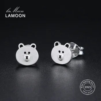 

LAMOON Easily Bear Stud Earrings For Women 100% S925 Sterling Silver Fine Jewelry 2018 New Girl Gift Brincos Bijoux Femme EY224