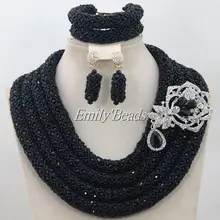 Чудесный толстый многослойный ожерелье набор черные африканские хрустальные бусины Ювелирные наборы свадьба для невесты AIJ267