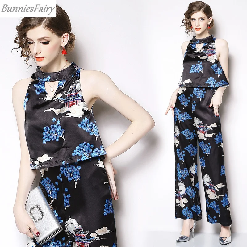 

BunniesFairy 2019 Summer Jumpsuits for Women Backless Sleeveless Playsuit Loose Floral Print Mono Rompers Bodysuit Halter Neck