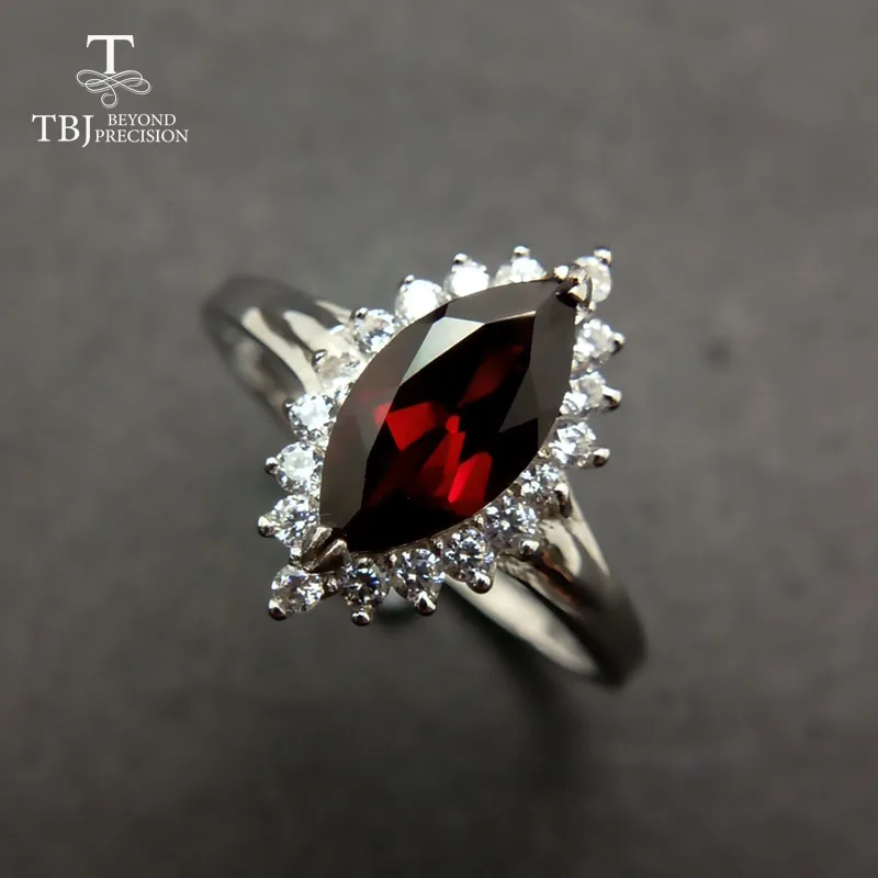 

TBJ,100% natural red garnet diana gemstone ring in 925 sterling silver precious stone for women girls wedding party daily wear