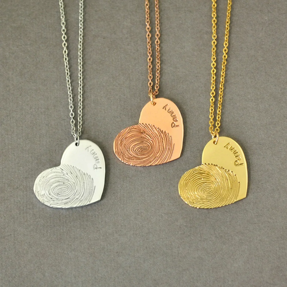 Personalized Fingerprint Necklace,Name Necklace,Heart ...
