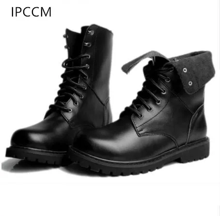 

IPCCMGenuine Leather Men Military Boots Men's Motorcycle Riding Hunting Casual Walking Shoes Designer Martin Botas Hombre black