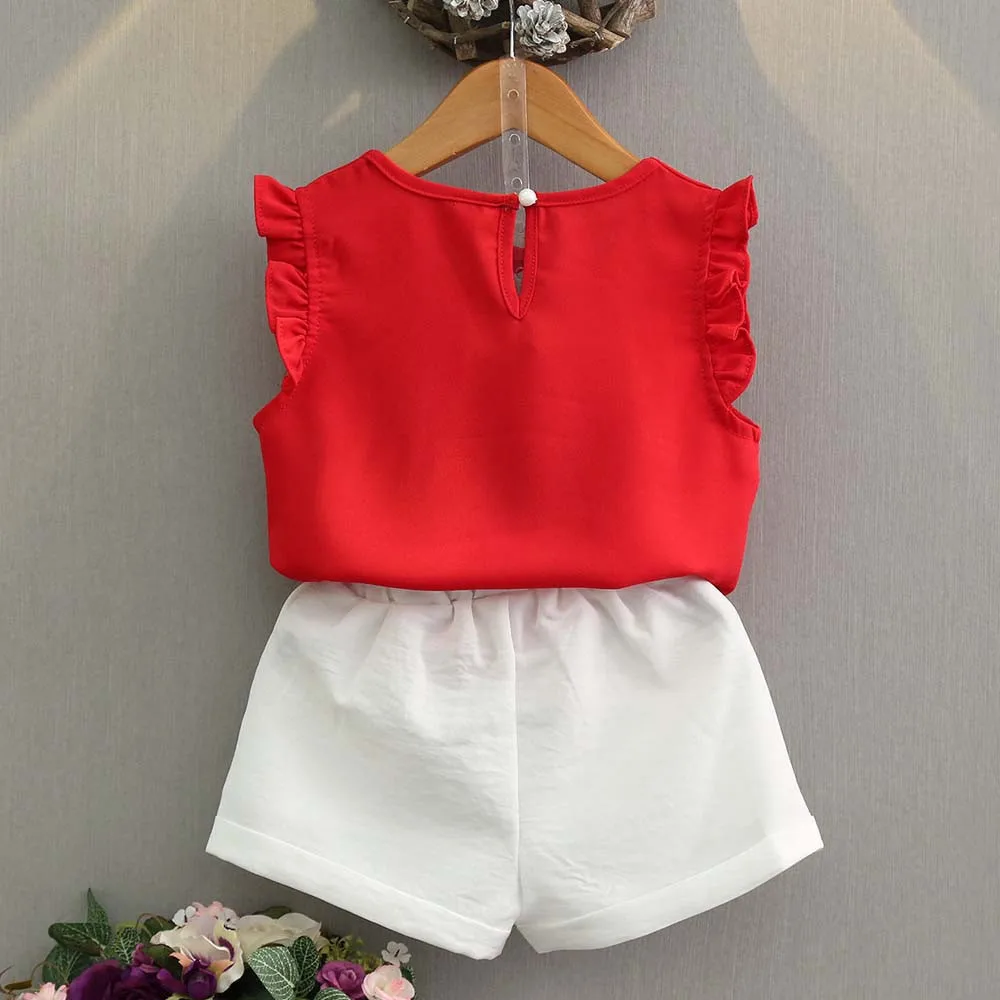 

2PCS Toddler Girl Summer Clothes Baby Kids Girl Outfit Clothes Chiffon Vest T-Shirt+Shorts Pants Set Ropa Ninas Conjunto Menina