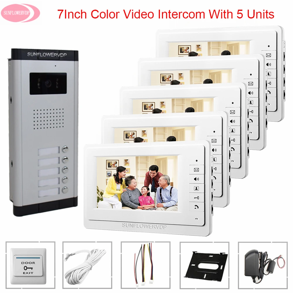 Video Intercom For a Private House 2-6 Apartments Intercom Video Intercoms 7inch Color Video Call With Monitor for Door The Bell