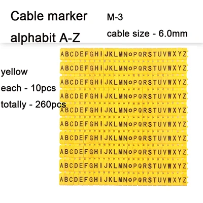 Пластик Кабельные маркеры клип M-0 M-1 M-2 M-3 маркер для кабеля alphabit A-Z кабель Size1.5 sqmm желтый цвет кабель изолированный маркеры - Цвет: M-3-260PCS-yellow