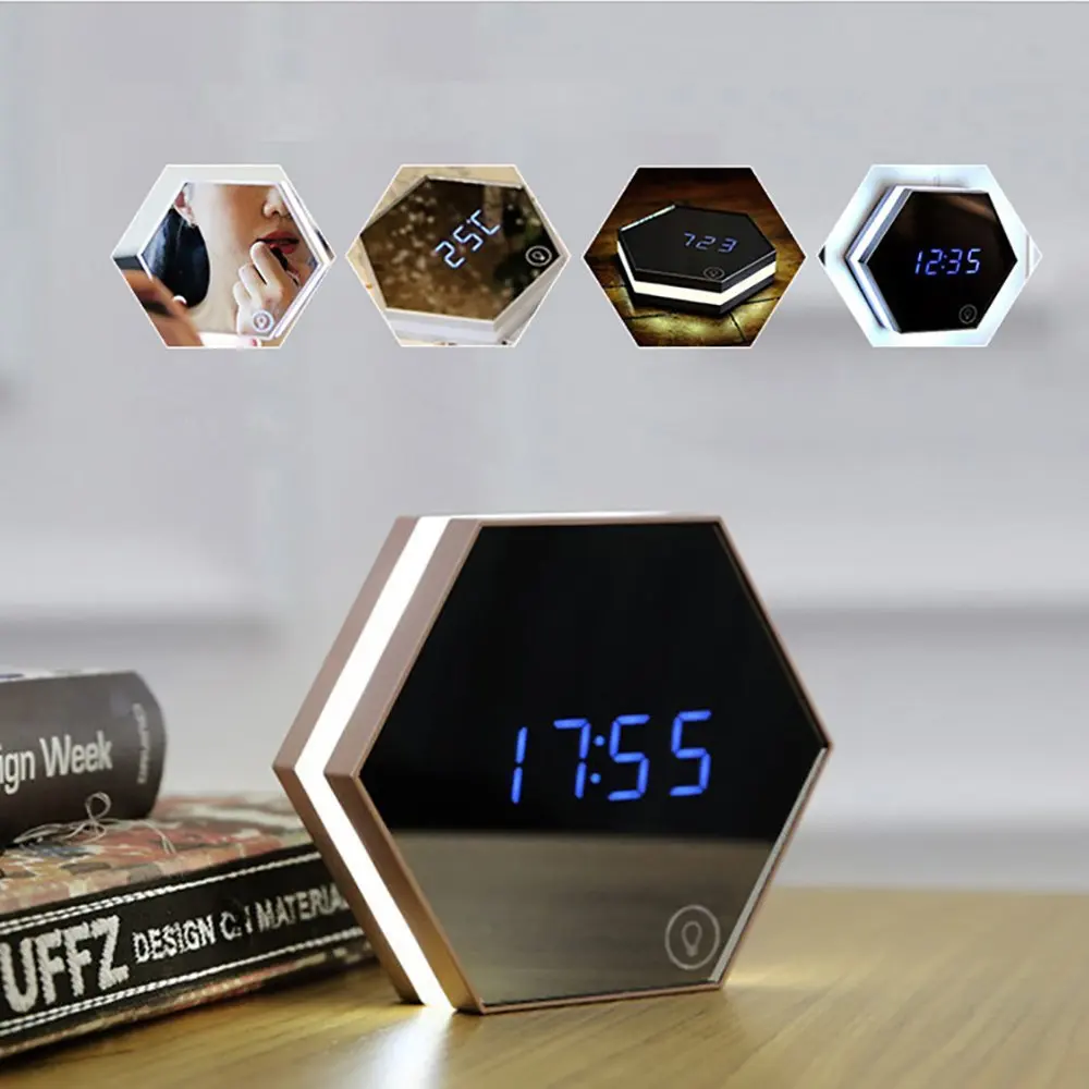 

Mirror Alarm Clock LED Digital Electronic Table Watch Lamp Brightness Thermometer no radio Nixie Desk Clocks LED Night Light