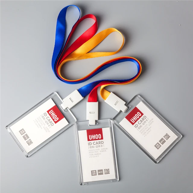 $ High Quality Acrylic ID Card Holder Lanyards Name Tag Case Exhibition Card Badge Holder Neck ID Badge with Lanyard