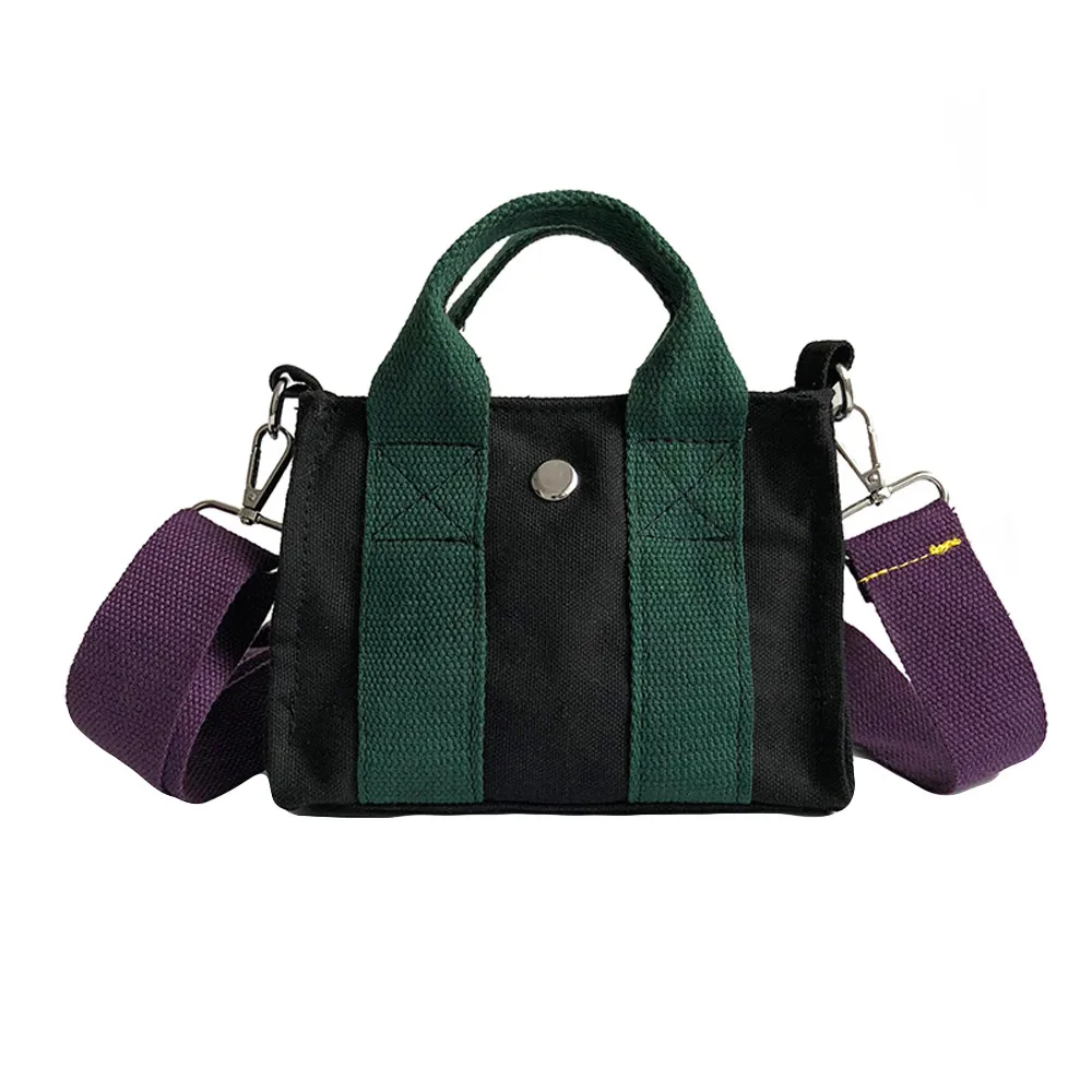 

Fashion Shoulder Bag Trend Stripe Candy Color Contrast Patchwork Flap Canvas Handbag Bag Inclined Shoulder Bag