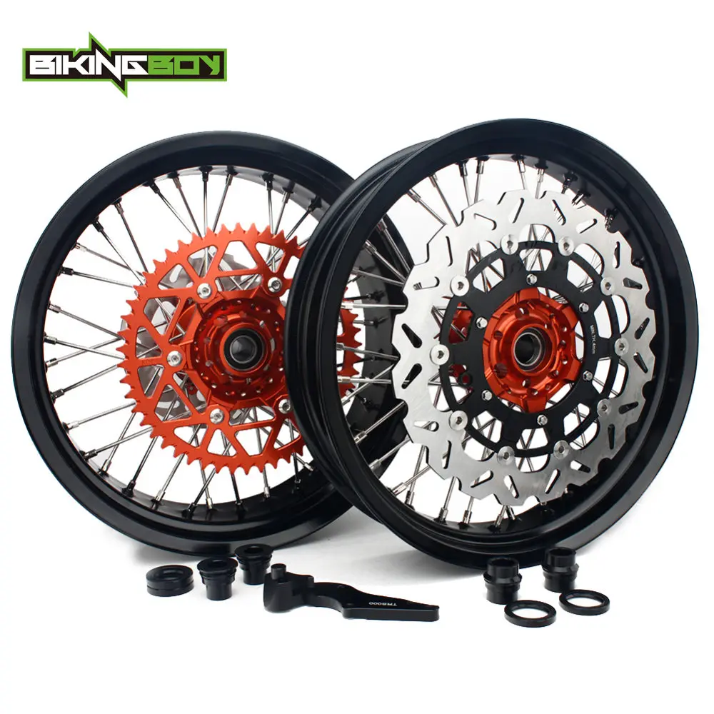 

BIKINGBOY SX SXF EXC MXC SXS XC-W 3.5 5.0 / 4.5 / 4.25 17" Supermoto Front Rear Wheel Rim Hub Brake Disks Bracket Sprocket Screw