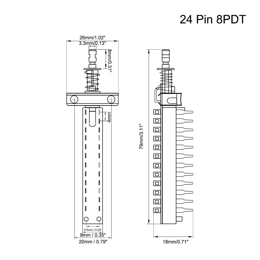 Самоблокирующийся кнопочный переключатель 8PDT 8 Pole 24 Pin 1 позиция