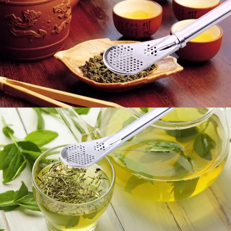 

1PCS Stainless Steel Straw Washable Spoon Tea Filter Mate Tea Drinking Straw Bombilla Gourd Practical Tea Tools Bar Accessories