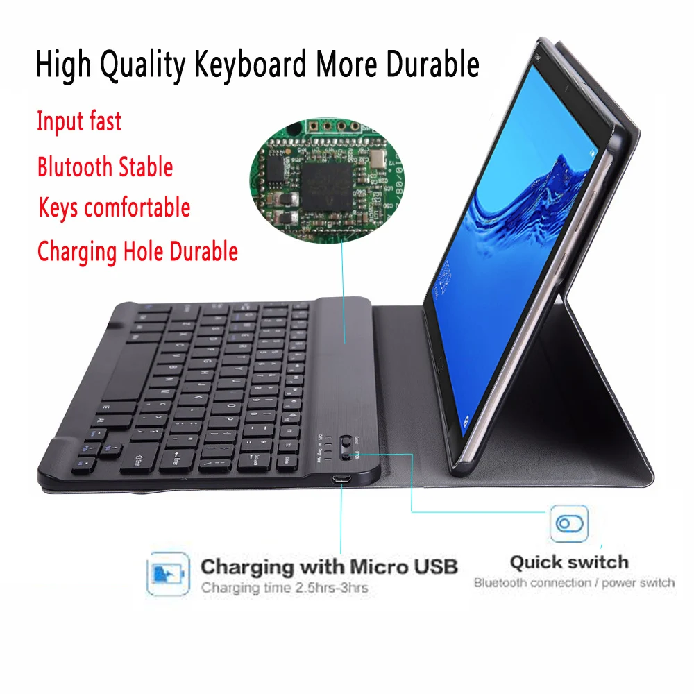  English Spanish Russian Bluetooth Keyboard Case for Huawei Mediapad M5 Lite 10 10.1 BAH2-W09 BAH2-L