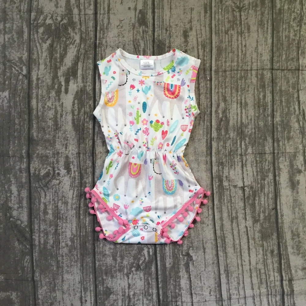 

new arrival cute Toddler baby girls Summer clothing infant romper Alpaca cactus tutu cotton baby romper milk silk pink pom pom