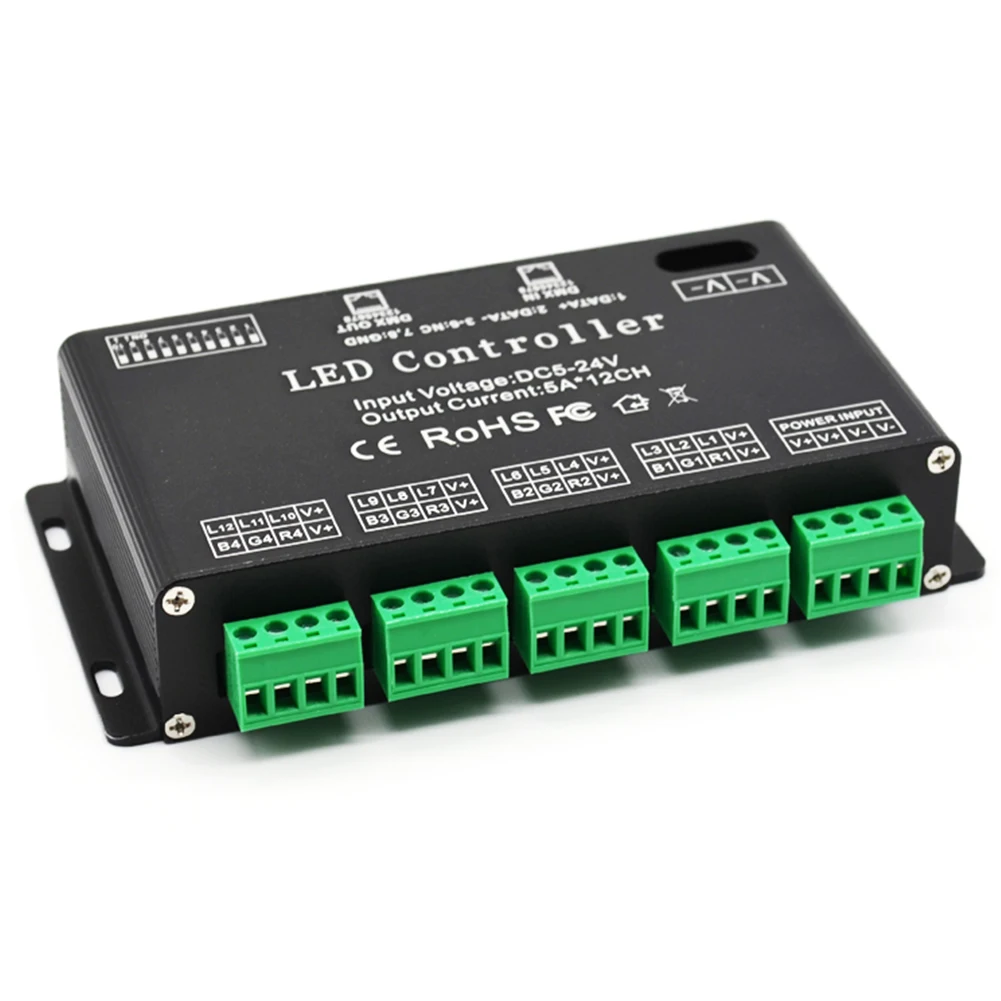 

LED Controller Driver DC5V-24V Effective RGB DMX Decoder High Power Accessories Constant Module Dimmer 12 Channels Durable