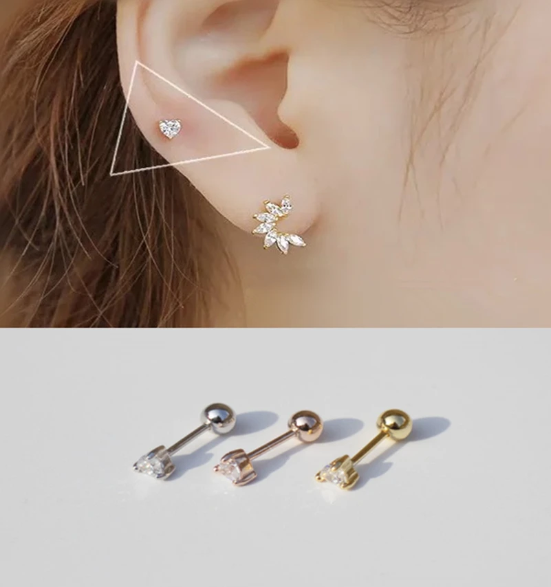 

925 sterling silver earrings fashion mini love screw earrings ear bones nails cute sweet wild female girls silver ear jewelry