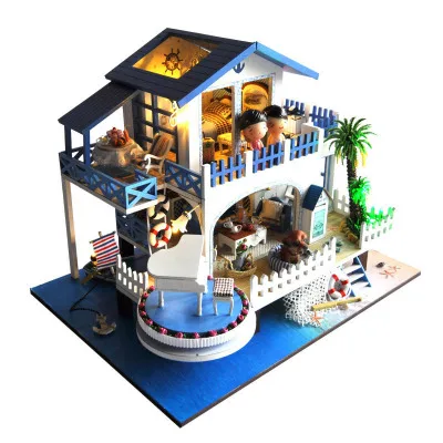 

TB6-Z Blue Melody DIY Doll House With Cover Music Light Gift Collection Decoration Toys Kids Children