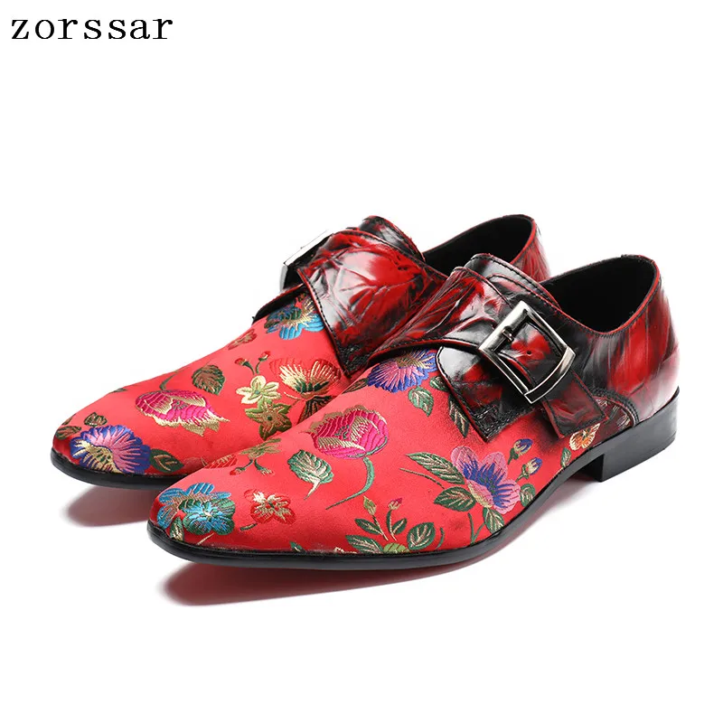 

{Zorssar} Luxury brand silk Fashion embroidery Flower Men Banquet party shoes Pointed toe Oxford shoes Formal Wedding Shoes