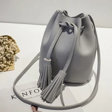 S.IKRR Fashion Small Women Bucket Bags Female Pu Leather Tassel Shoulder Bags Girls Drawstring Messenger Crossbody Bag girls tassel flat pu crossbody bag
