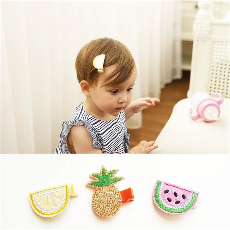 

2pcs/lot Embroidery Handmade Pineapple Hair Clips Sweet Watermelon Hair Barrette Cartoon Fruit Lemon Mini Hairpin Princess Gift