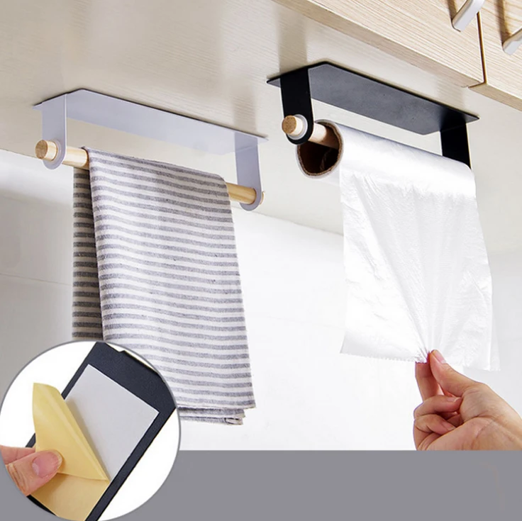Kitchen Towel Holder Wood Wall Storage Dish Cloth Rag Storage Rack Shelf Free Punching Cloth Drying  Rack Bathroom Holder Spang