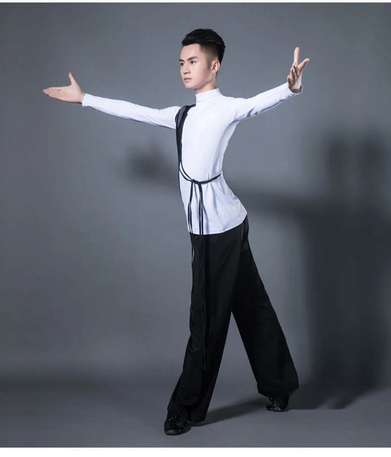 Латинский танец Топ Для мужчин с длинным рукавом Румба ча-ча Сальса Танго Танцы рубашки мужской конкурсное выступление одежда PY043