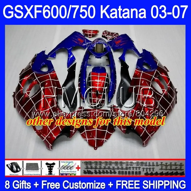 Комбинезоны для Suzuki Katana GSXF600 2003 2004 2005 2006 2007 8HM. 18 GSX600F красного и черного цвета GSXF 600 750 GSXF750 03 04 05 06 07 обтекатель