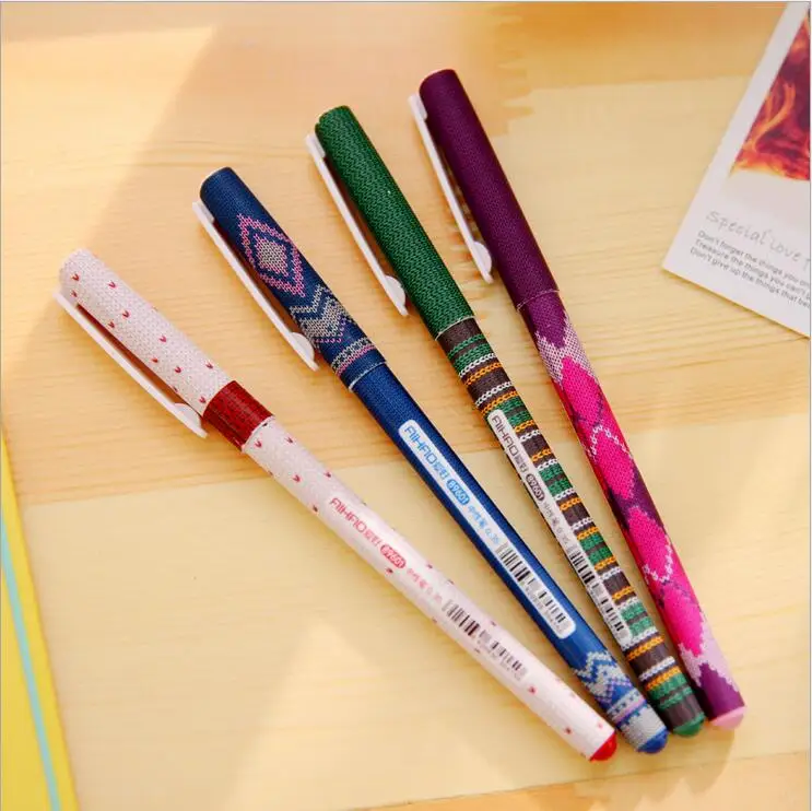 4pcs/Lot Vintage Fabric gel Pen 0.35mm point black ink Gift pens