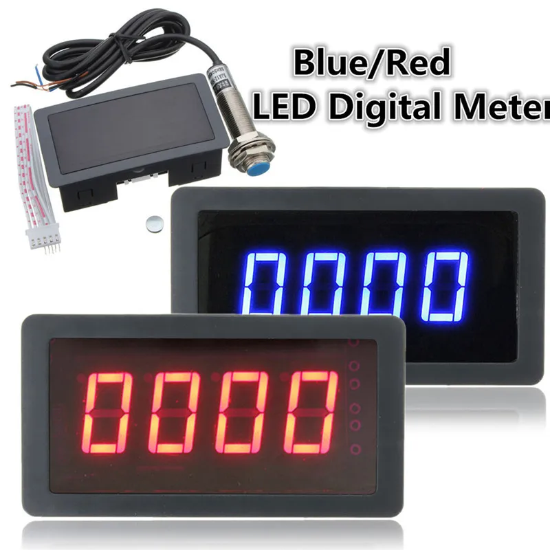 4 High Quality Durable Portable Useful Digital LED Tachometer RPM Speed Meter+ Hall Proximity Switch Sensor NPN Blue/Red#291434