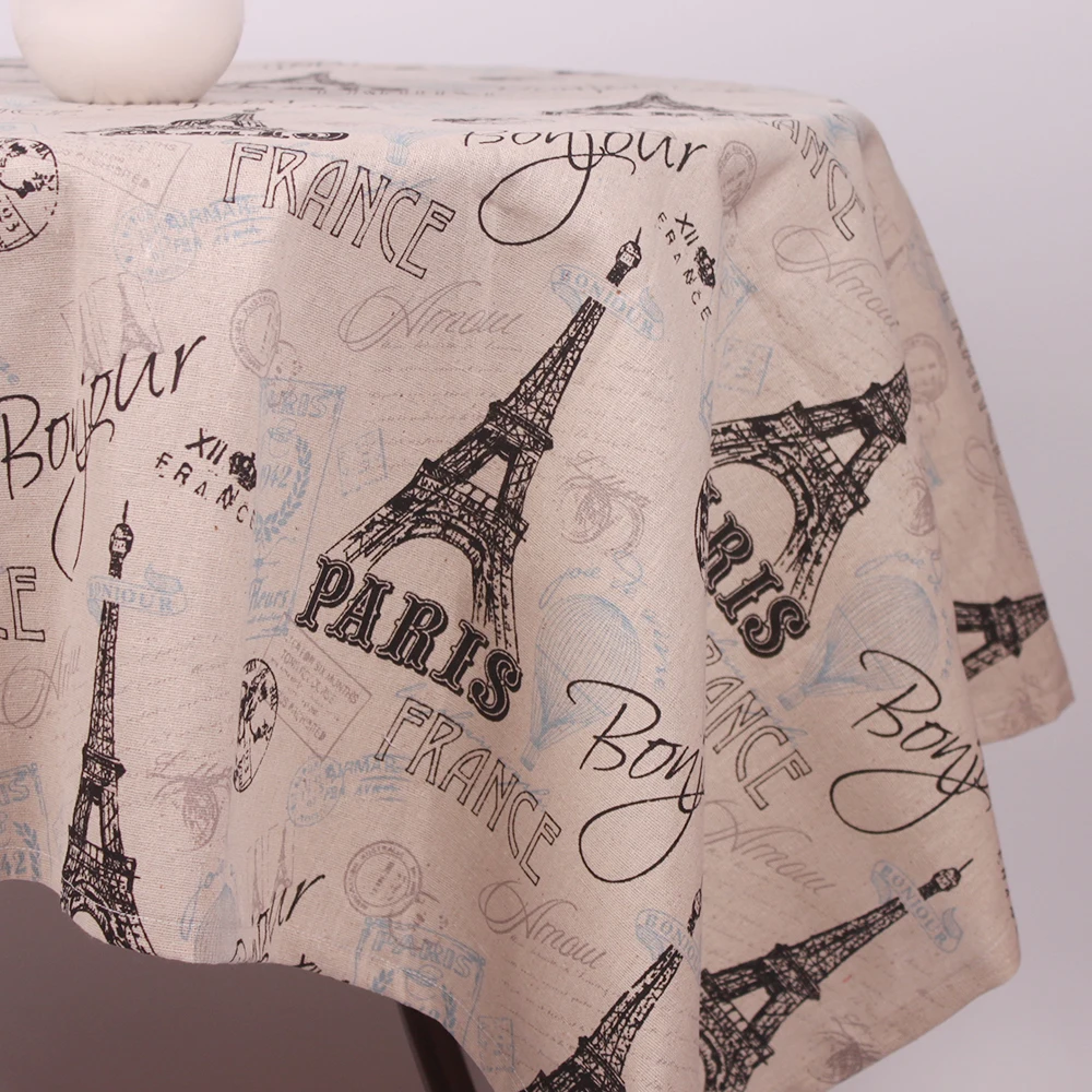 European Romantic French Paris Eiffel Tower Cotton Linen Table Cover Cloth Environmental Dustproof