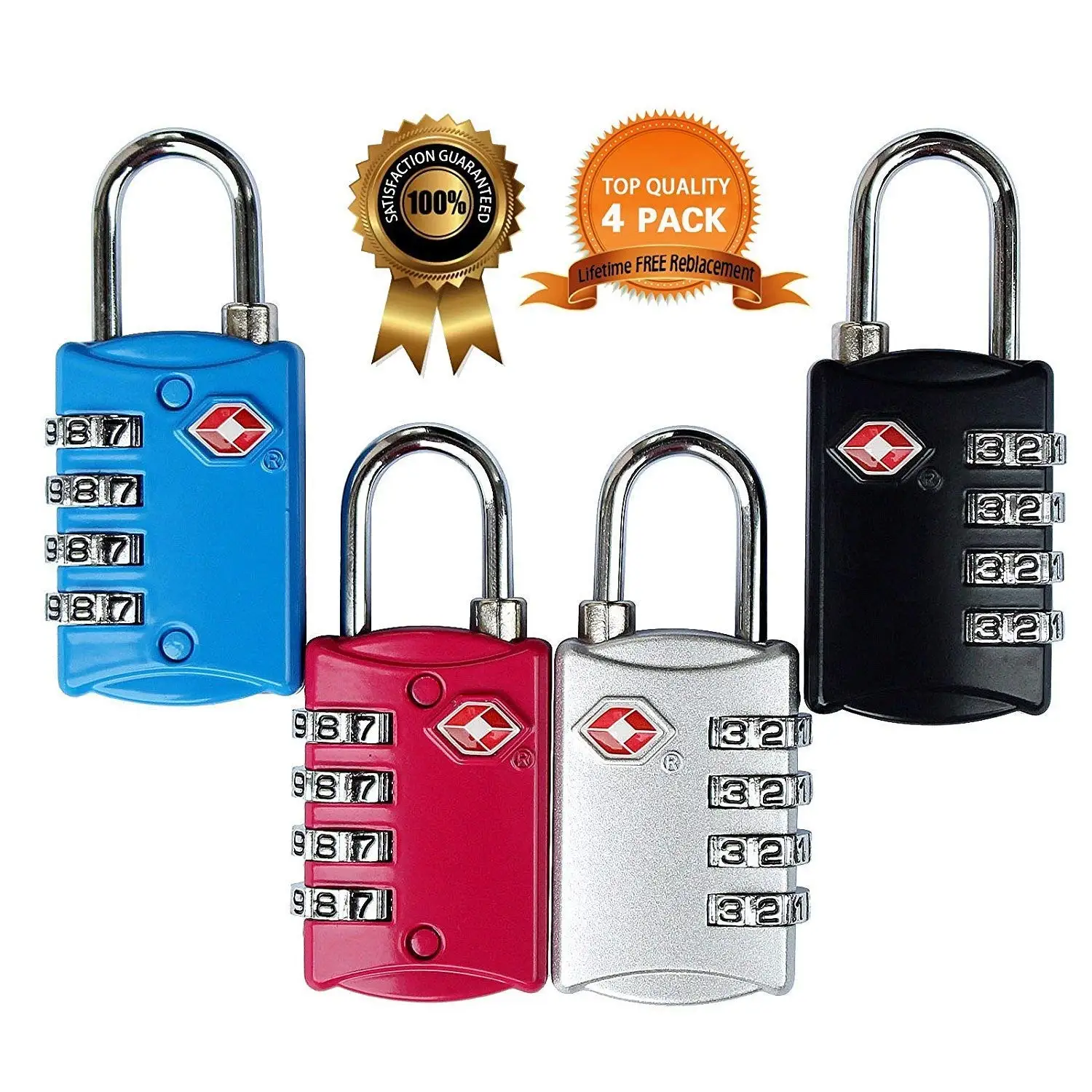 

TSA Luggage Locks 4 Digit Combination Resettable Durable Heavy Duty Travel Baggage Padlock Suitcase Lock (Multi color 4 Pack)