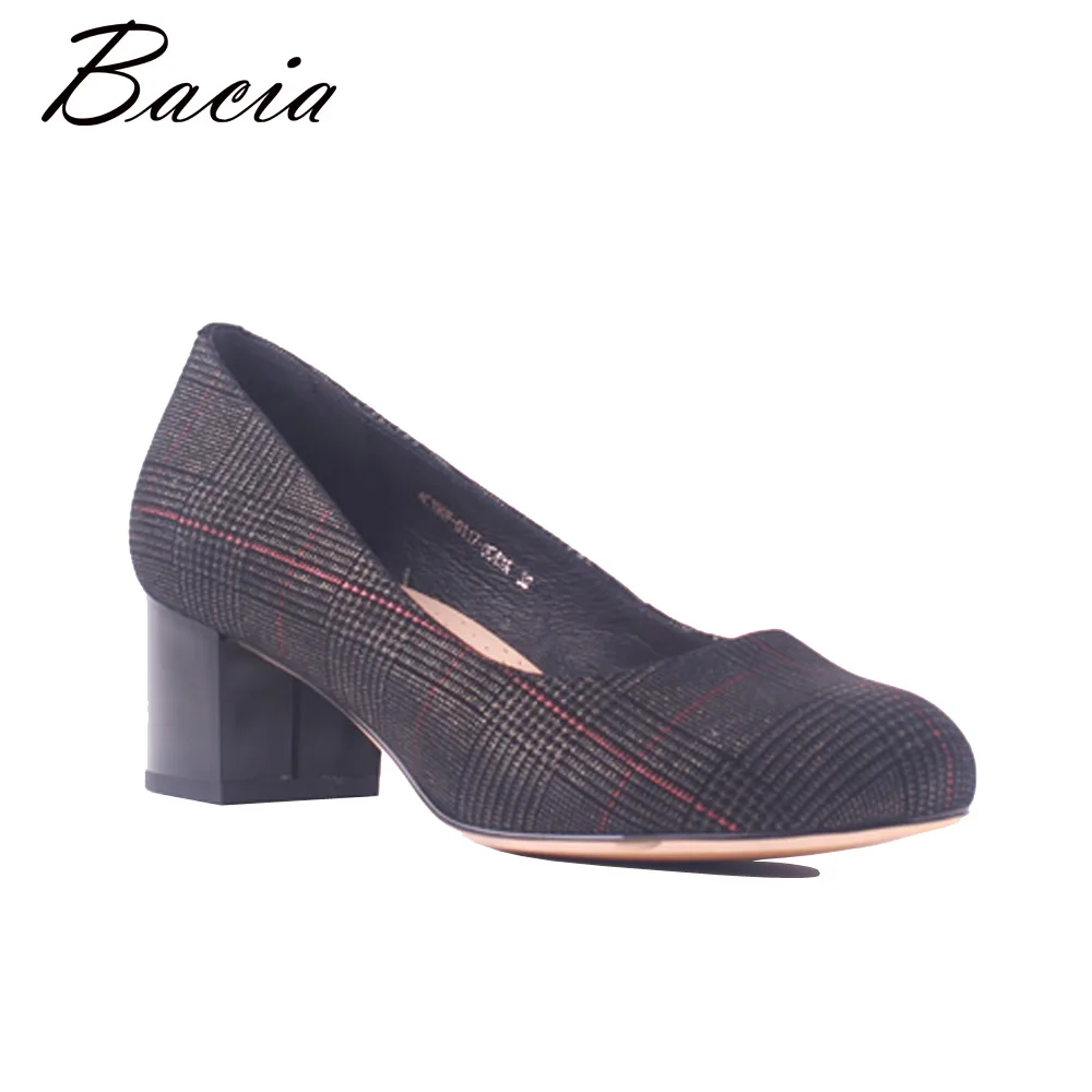 

Bacia Foil Sheep Suede Pumps Round Toe Thick Heel Shoes Genuine Leather Heel For Women Elegant Office Casual Quality Shoes SA105