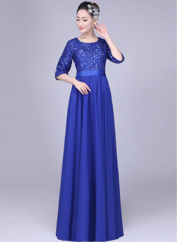 XYF01# новые весенне-летние костюмы для хора блестки красные, синие и фиолетовые длинные свадебные платья свадебное платье для выпускного вечера - Цвет: Синий
