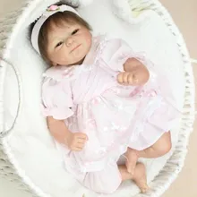 16 дюймов 40 см возрождается кукла мягкого силикона реалистичного игрушки подарок для детей улыбка ребенка прекрасный розовый- платье цветок