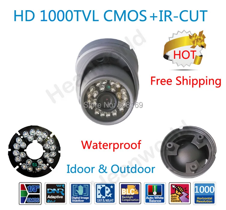 

Hot 1000TVL Color CMOS sensor metal camera with IR-CUT dual filter Dome Camera outdoor waterproof CCTV Camera home security