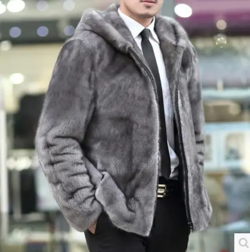 

S-6X 2019 winter New men's clothing imitation fur coat Plus size casual all-match overcoat turn-down collar hooded outerwear